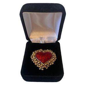 Beautiful Signed Avon Red & Gold Brooch.